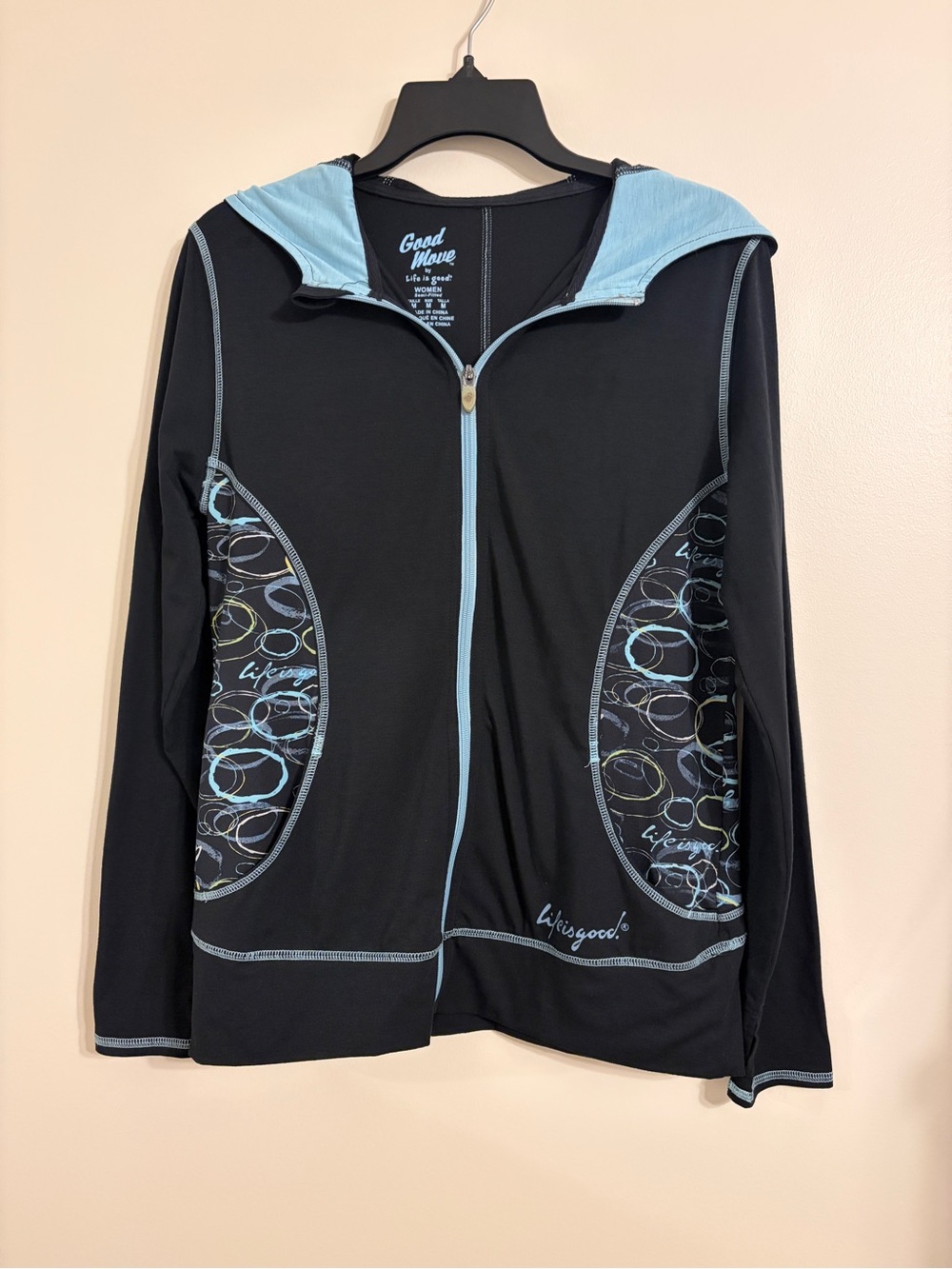 Life Is Good | Black & Light Blue Zip Hoodie